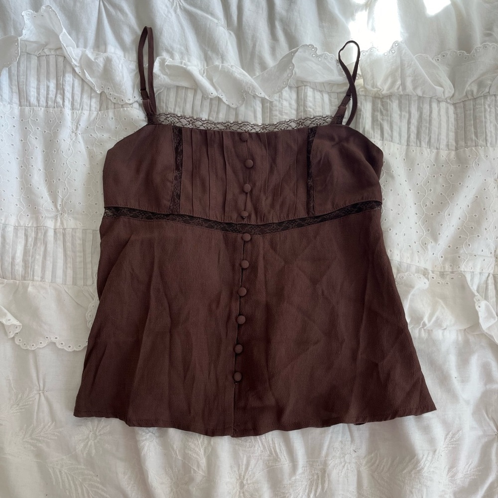 Vintage wild fable brown coquette button lace top